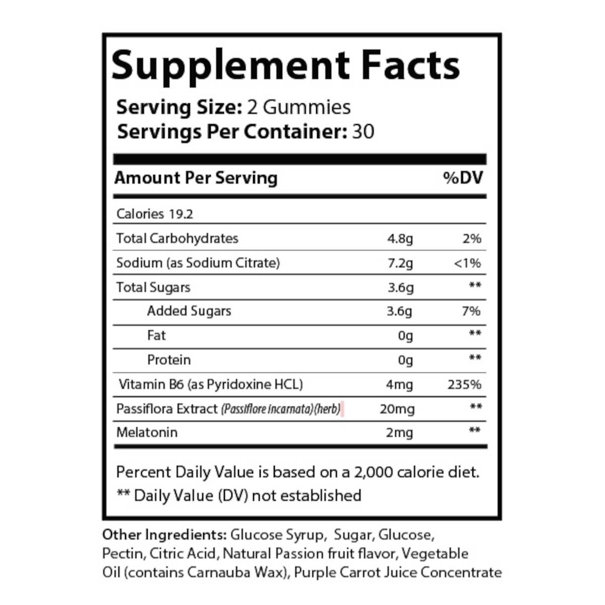 Sleep Well Gummies Supplement Facts